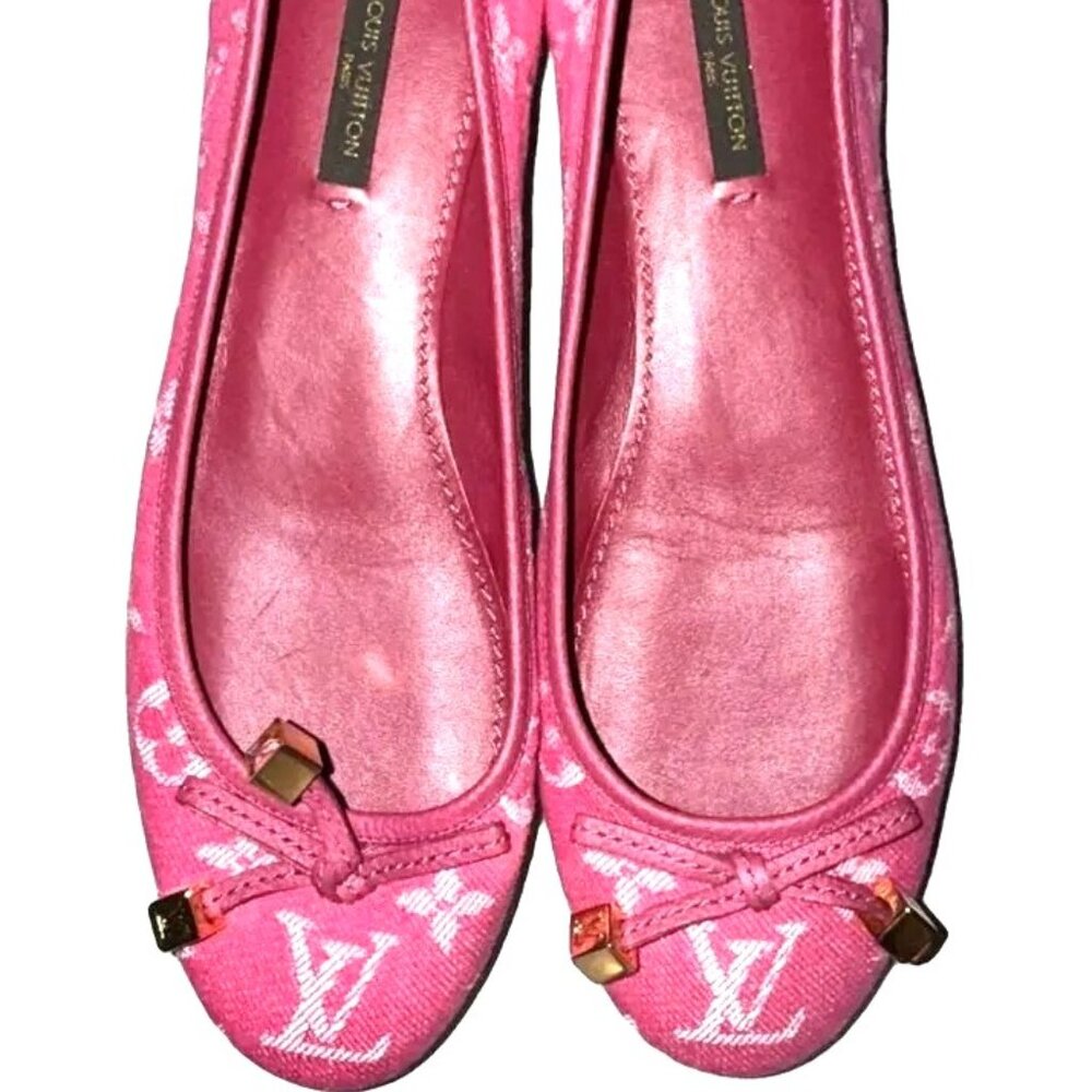 Rare Louis Vuitton LV monogram pink denim ballerina flats 36.5